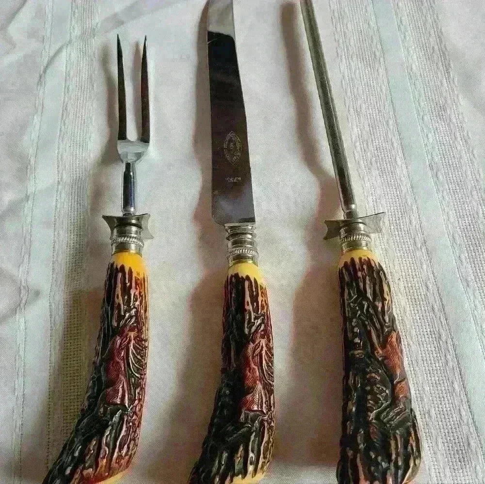 Vintage-Staghorn 3 Pc Carving Set - Picture 2 of 6